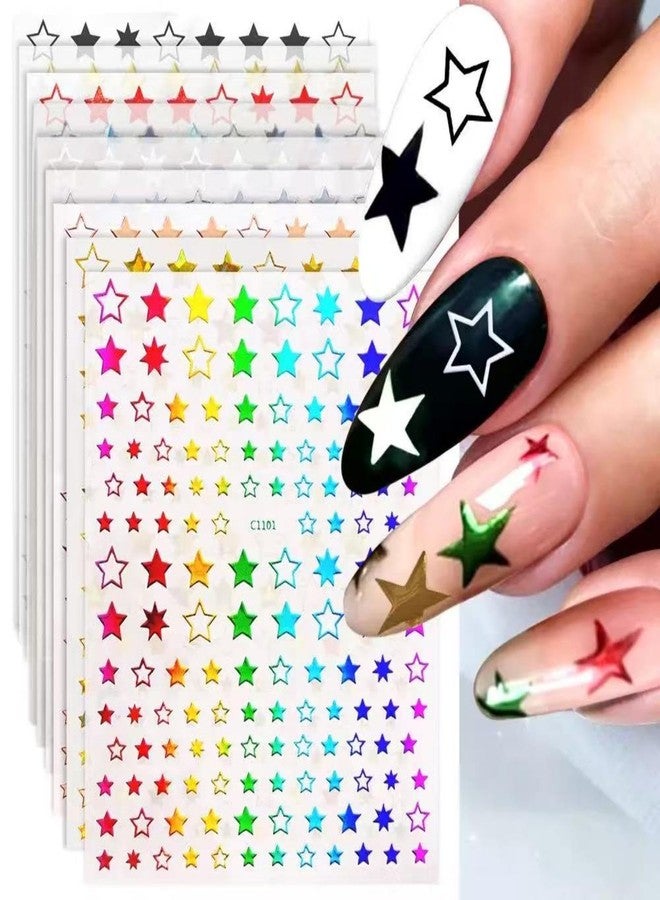 Maigitur 12 Sheets Shiny Star Nail Stickers 3D Self Adhesive Laser Twill Five-Pointed Star Nail Decals Holographic Colorful 4th of July Nail Supplies Design for Women Manicure DIY Nails Decorations - Image 1